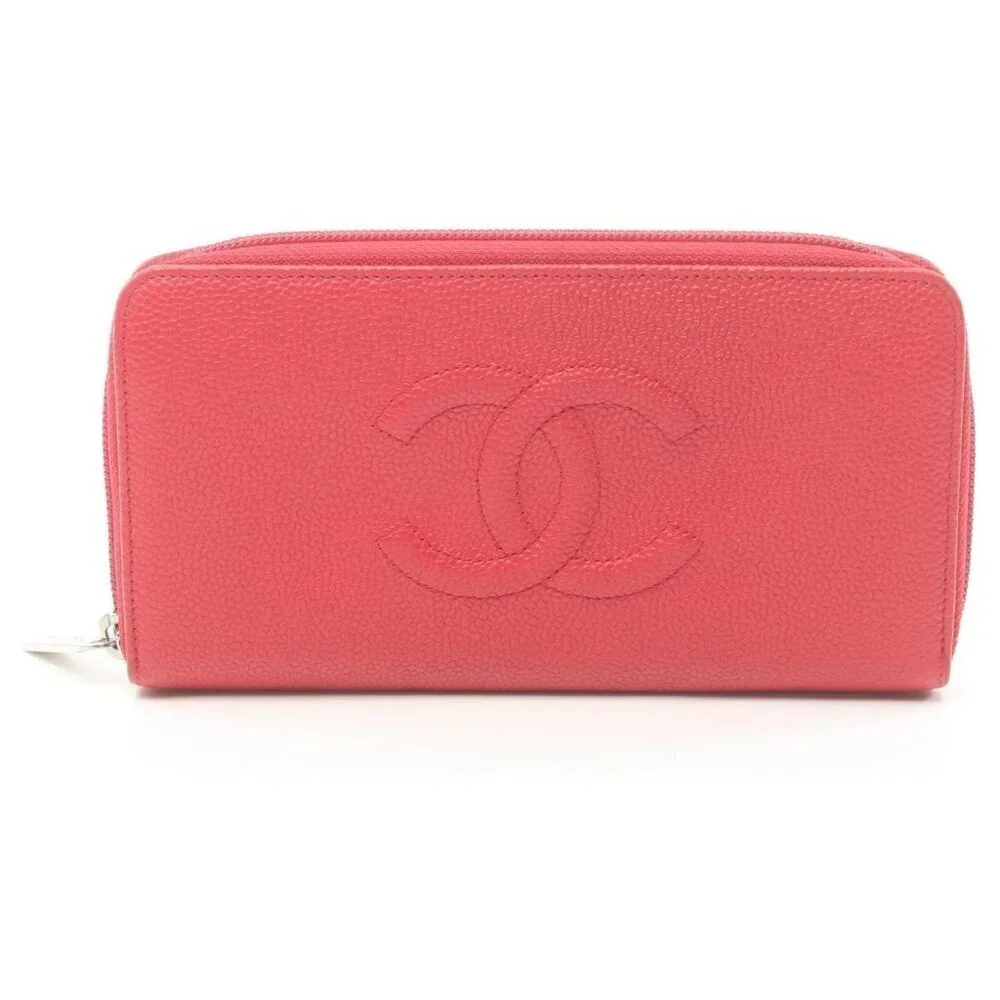 CHANEL Caviar Leather 100% Authentic CC Large Gusset Zip Around Long Wallet